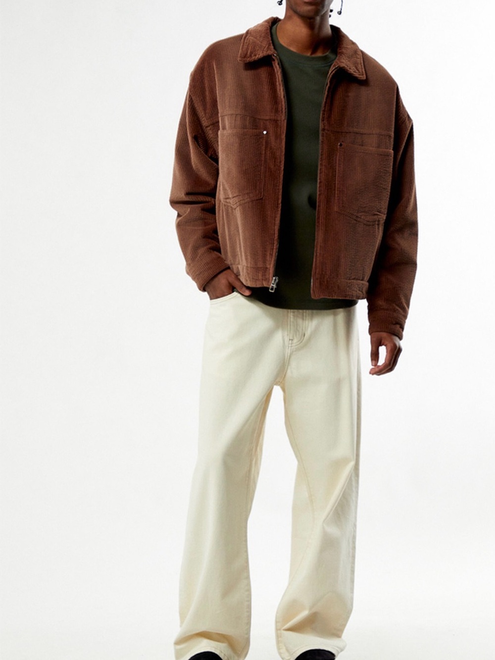 PacSun Men's Corduroy Zip Jacket in Warm Brown
